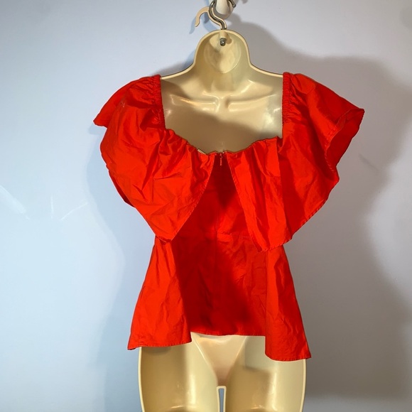 Boston proper peplum Off-Shoulder orange blouse smocked flame size 12 cotton - Picture 2 of 7